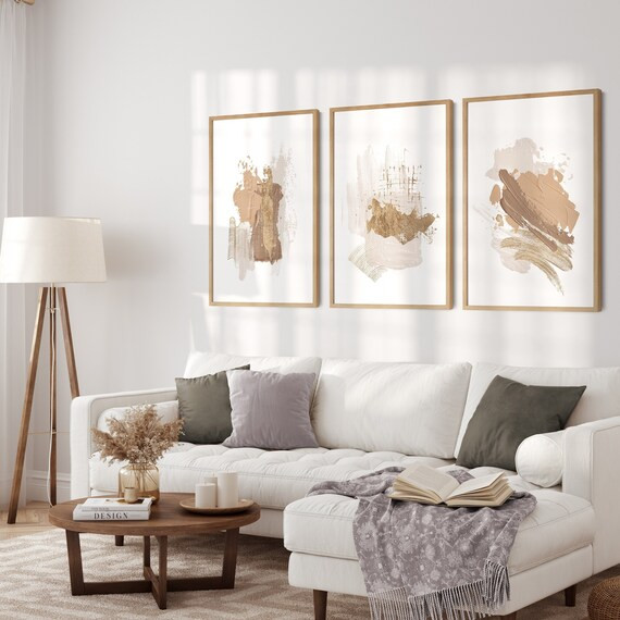 Set of 3, Earth tones Abstract prints, Neutral, Natural, Blush Pink, Beige, Gold, Painting,  Wall... | Etsy (US)