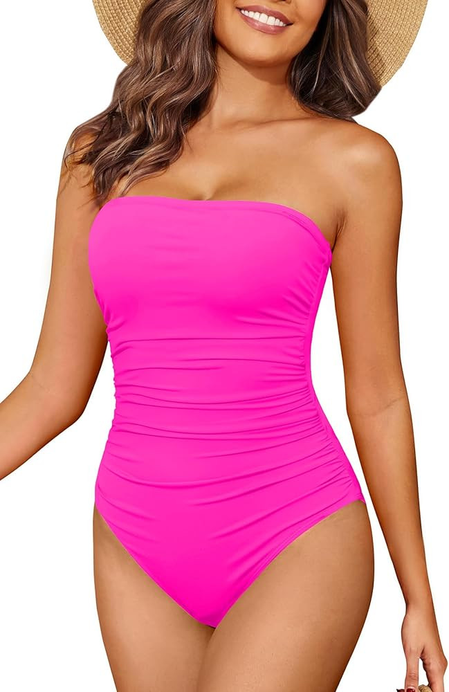 Holipick Women Tummy Control One Piece Swimsuits Strapless Bandeau Bathing Suits Slimming Halter ... | Amazon (US)