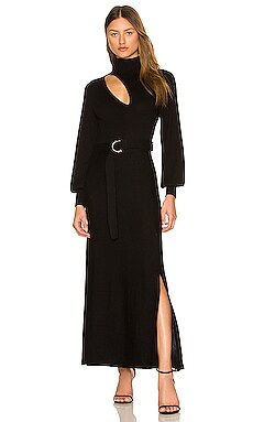 NICHOLAS Aga Knit Mock Neck Long Sleeve Midi Dress with Cutout & Belt in Black from Revolve.com | Revolve Clothing (Global)