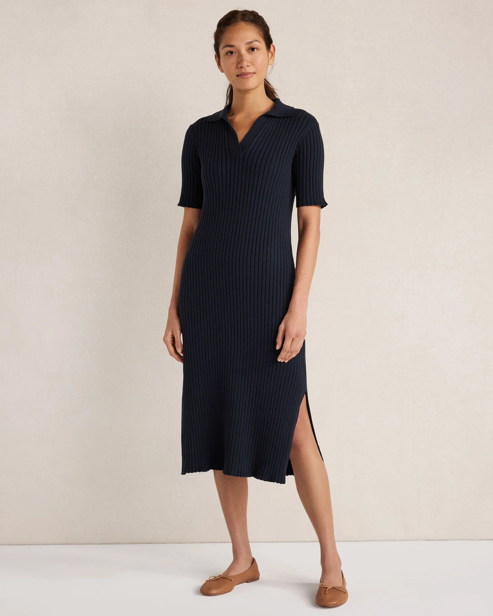 Organic Cotton Ribbed Midi Dress | Talbots