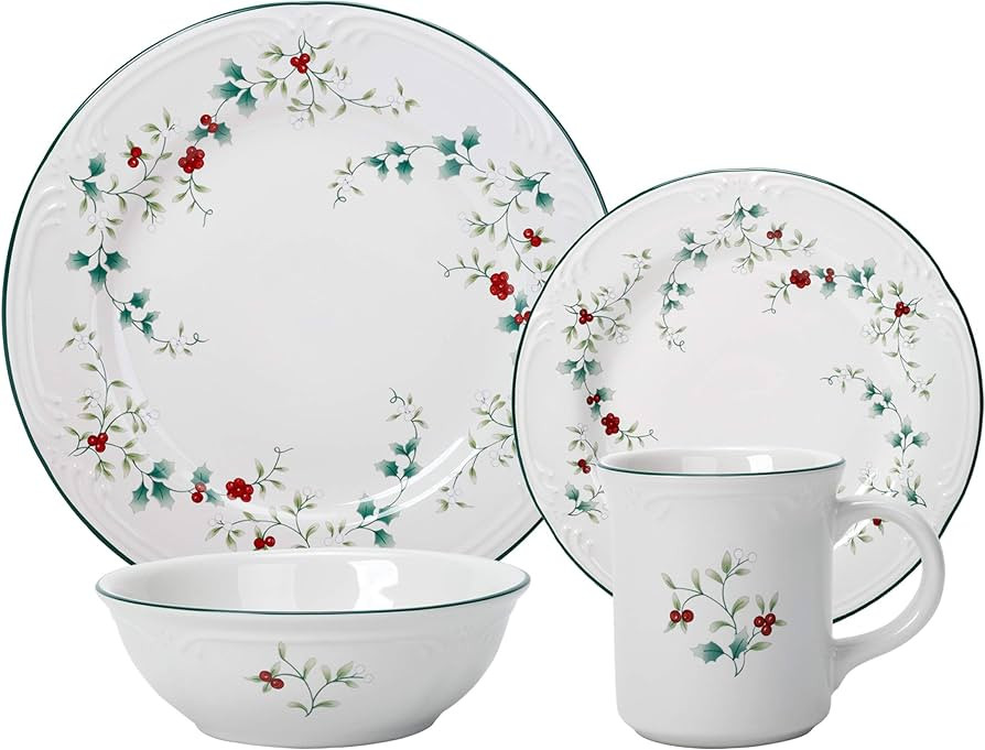 Pfaltzgraff 5072007 Winterberry Holiday 16 Piece Dinnerware Set, Service for 4, White | Amazon (US)