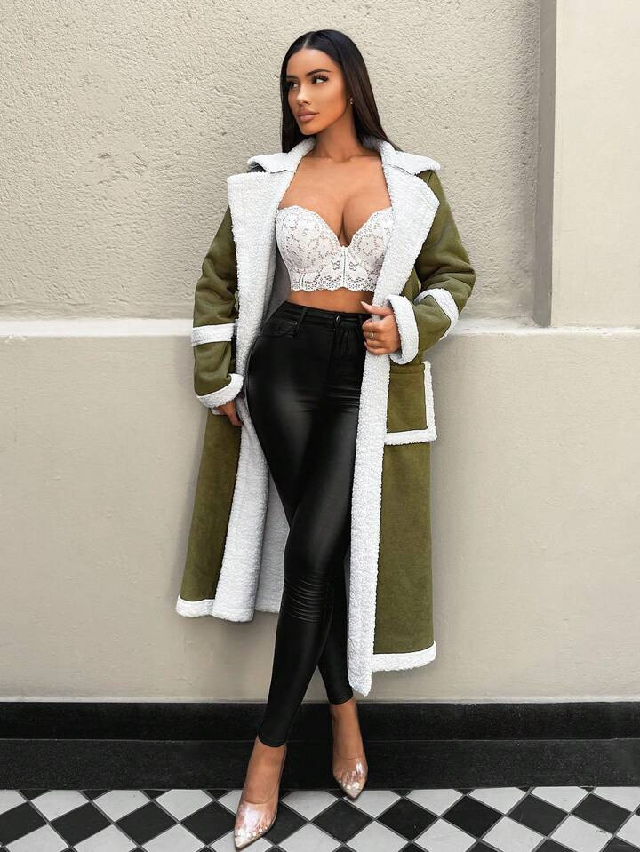 SHEIN Foxxy Women's Green Fur All-In-One Green Coat | SHEIN