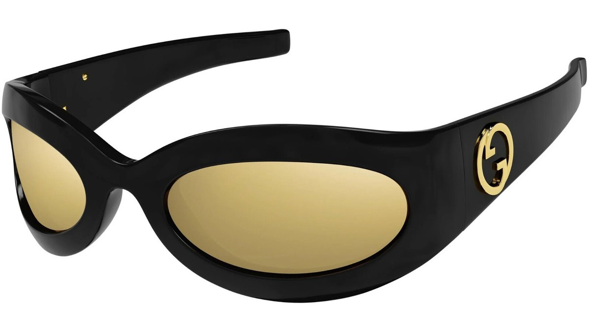 Gucci GG1247S Black/Gold Mirrored (003) Sunglasses | eBay US