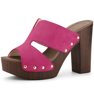 Allegra K Women's Faux Suede Peep Toe Platform Block Heel Slides Sandals Hot Pink 7 | Target