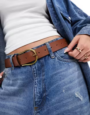 ASOS DESIGN waist and hip half moon jeans belt in tan  | ASOS | ASOS (Global)
