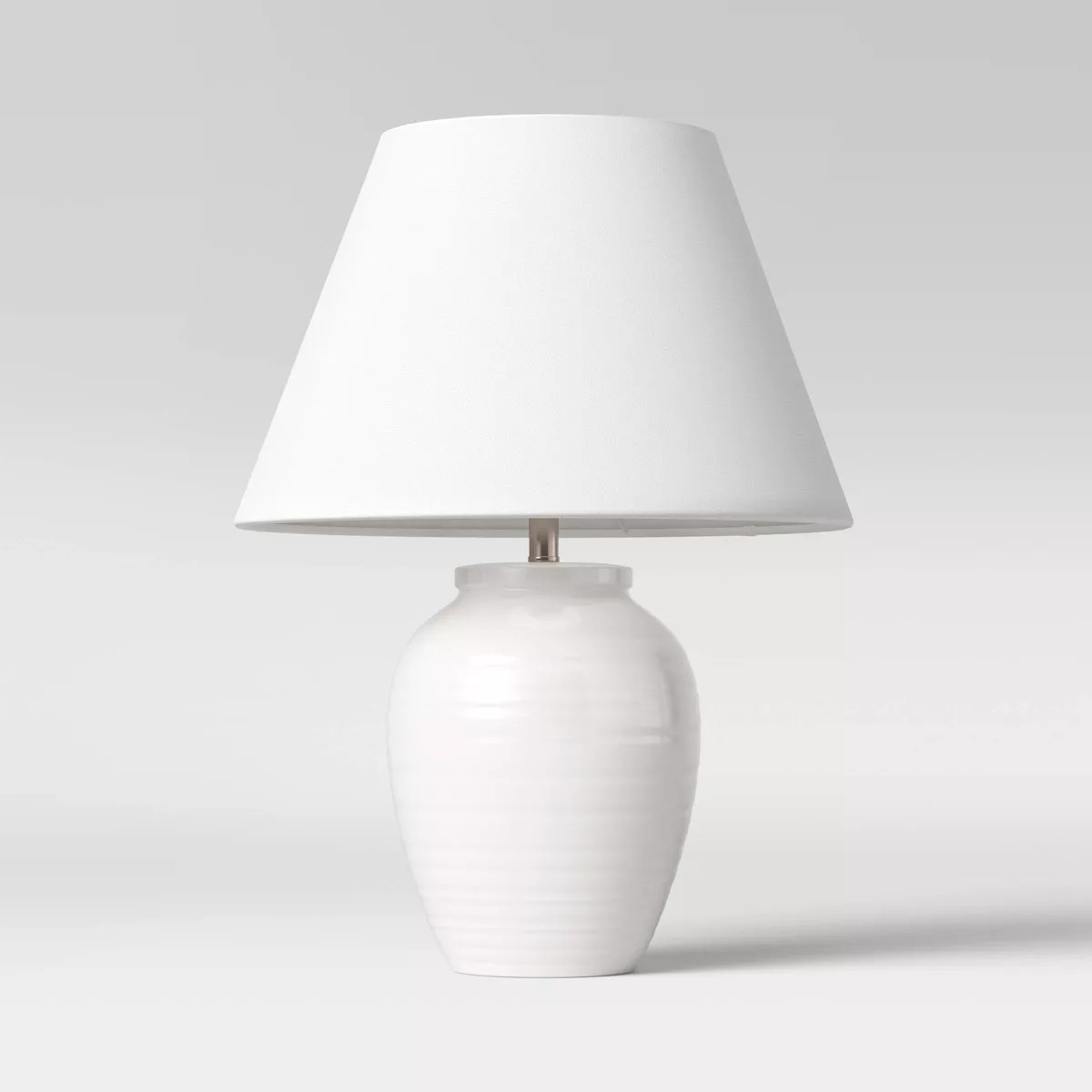 16.5"x13" Turned Ceramic Table Lamp White - Threshold™: Modern Accent, Linen Shade, No Assembly... | Target