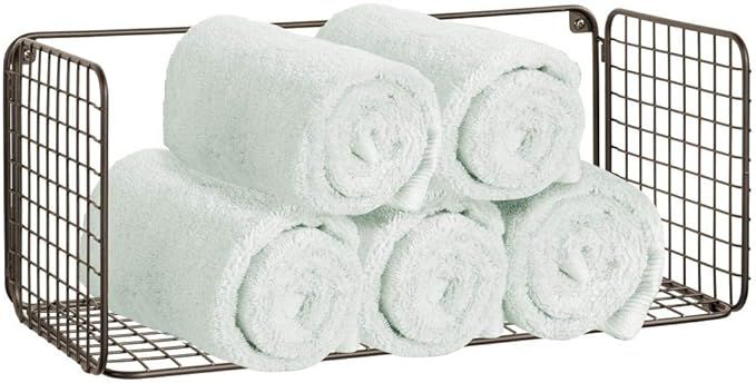 mDesign Wide Metal Wire Farmhouse Wall Decor Storage Towel Organizer Shelf for Bathroom, Entryway... | Amazon (US)