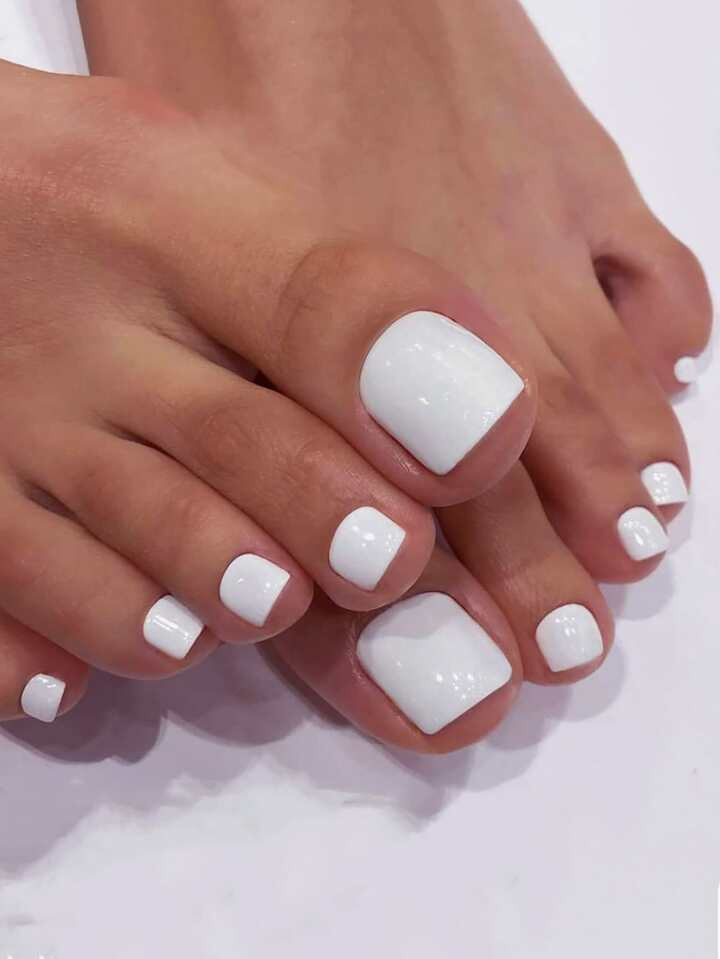 24pcs White Square False Toe Nails Full Cover Natural Artificial Fake Foot Nail Art Tips & 1sheet... | SHEIN