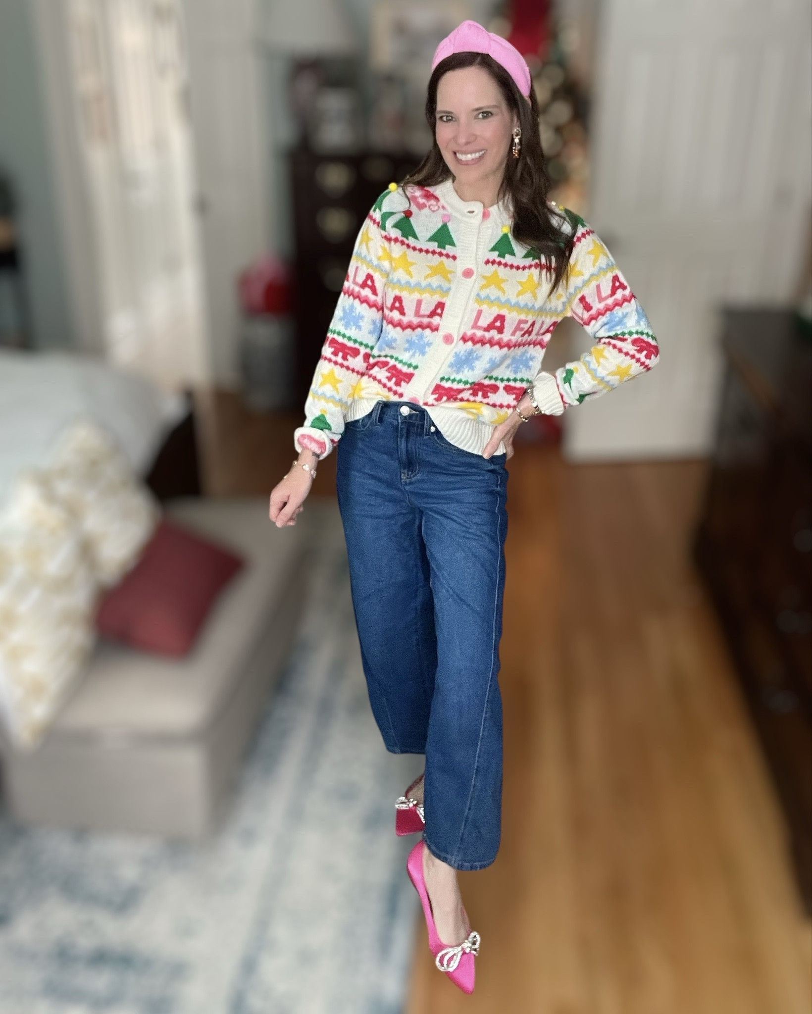 Fa La La Holiday Outfit 🎄💗✨

Colorful, cozy, and so merry! This festive cardigan is the cutest statement piece for the holidays — bright colors, cheerful patterns, and the perfect playful vibe for Christmas parties, school events, cookie exchanges, or casual December days. I paired it with wide-leg denim, my favorite sparkly pink bow heels, a soft Lele Sadoughi–style knotted headband, and gingerbread BaubleBar earrings for a sweet little holiday sparkle. This look is comfy, fun, and full of personality… Fa La La but make it pink and cheerful! 💕🌟🍬

Holiday cardigan outfit, Christmas sweater outfit, colorful Christmas style, pink holiday outfit, BaubleBar Christmas earrings, gingerbread earrings, holiday jewelry, Lele Sadoughi headband, wide leg jeans outfit, festive December look, casual Christmas outfit idea, winter outfit inspiration, sparkly bow heels, pink flats, cheerful holiday fashion, Christmas outfit aesthetic, cozy knit cardigan, merry & bright look


#LTKootd #LTKFindsUnder50 #LTKHoliday