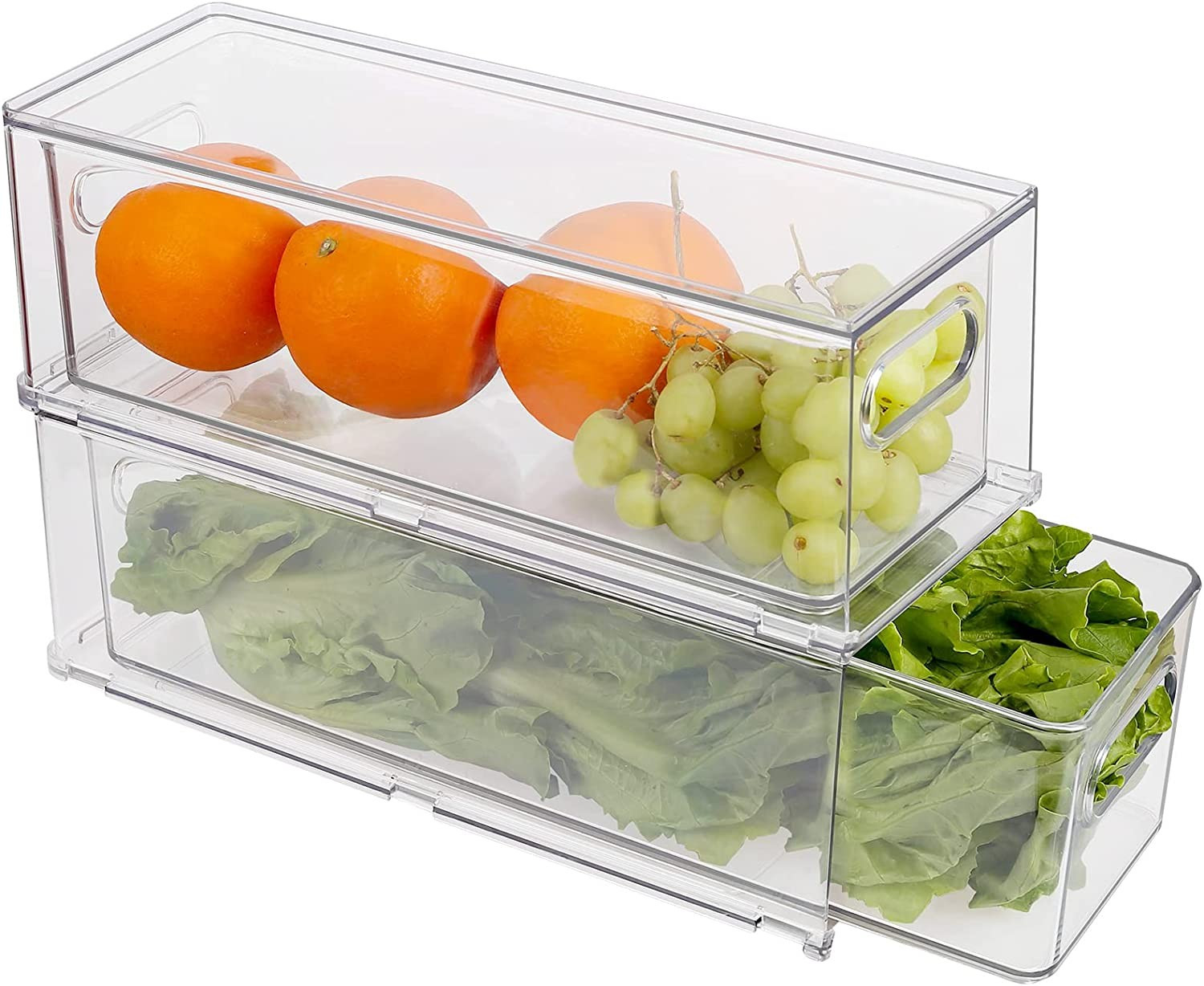 2 Pack Stackable Refrigerator Organizer Bins with Pull-out Drawer, Drawable Clear Fridge Drawer O... | Amazon (US)