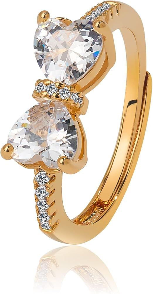 Engagement and Wedding Cubic Zirconia Rings for Women Double Heart Open Adjustable Ring for Her S... | Amazon (US)