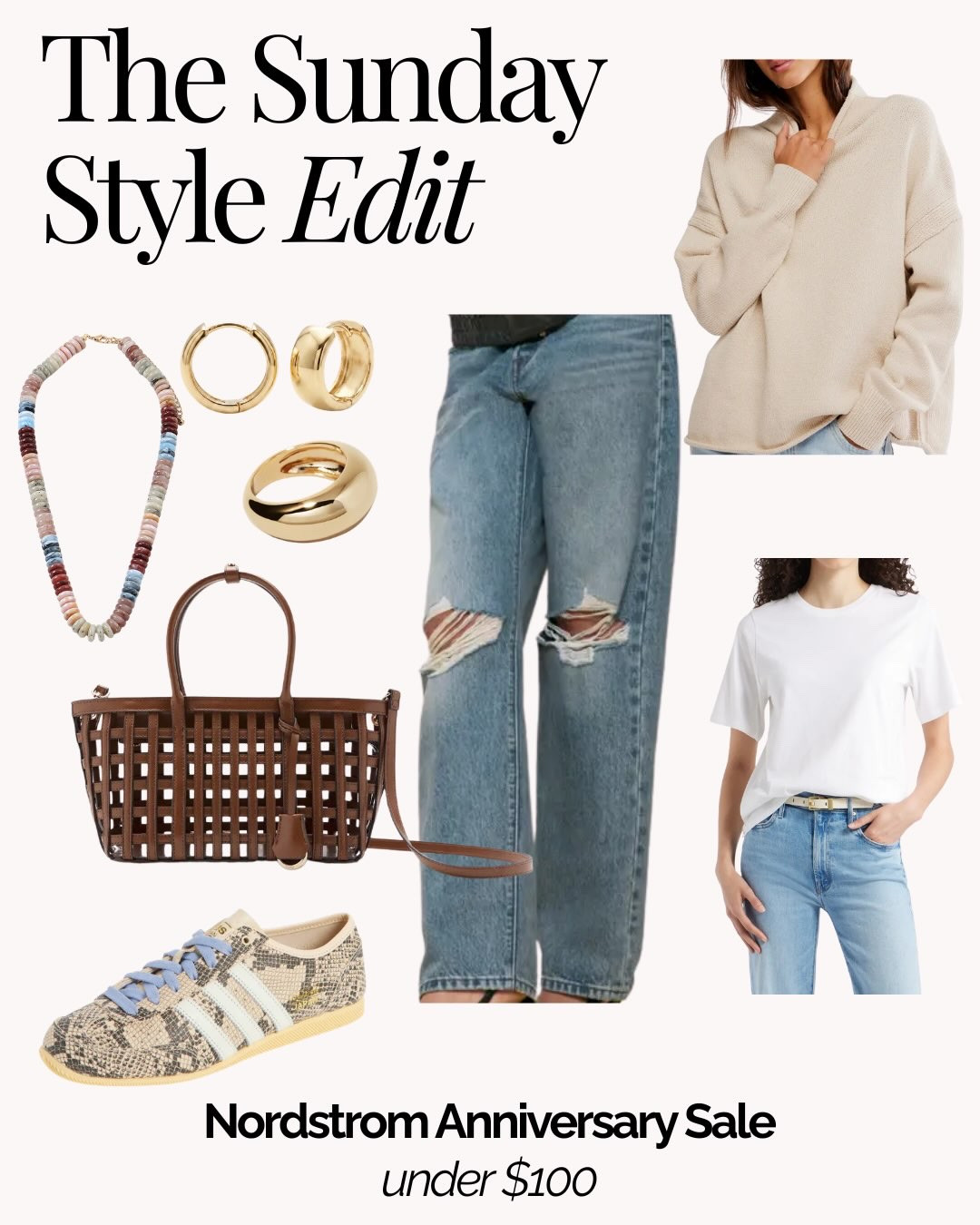 Once a Nordy girl, always a Nordy girl. 🤩 If you didn’t know, I used to work at Nordstrom and it continues to be one of my favorite shopping destinations. 

This week’s edit is built around timeless pieces you’ll wear on repeat! From classic Levi’s denim and the perfect white tee to a cozy Free People pullover, classic Adidas sneakers, and warm gold accessories.

The best part? Every piece is under $100 during the Nordstrom Anniversary Sale. ✨ 

Because building a beautiful wardrobe starts with versatile pieces (and in this edit a little edgy with the ripped jeans), that make getting dressed feel effortless. 

#thesundaystyleedit is a weekly pick of my favorites, saves or things I’ve been eyeing & inspired by. You’ll find anything from fashion, to interior design, our home renovation, to decor. As a former buyer, stylist and visual merchandiser, the edit is my curated weekly list for a life that’s stylish, intentional, and beautifully lived. ✨ 

#nordstrom #nordstromanniversarysale #anniversarysale #nordygirl

#LTKOver40 #LTKgrwm #LTKSaleAlert