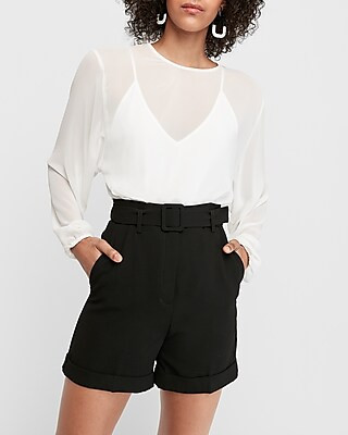 Super High Waisted Belted Bermuda Shorts | Express