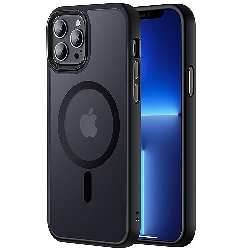 Tigowos Magnetic for iPhone 13 pro max Case Crystal Clear [Strong Magnets][Never Yellow][MIL-Grade Drop Tested] Compatible with MagSafe Protective Slim Cover 6.7'', Black | Amazon (US)
