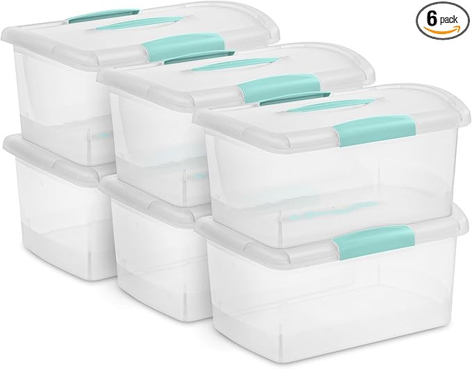 Sterilite 6 Pack Stackable Storage Bin with Latch Lid, Medium Nesting ShowOffs, Clear | Amazon (US)