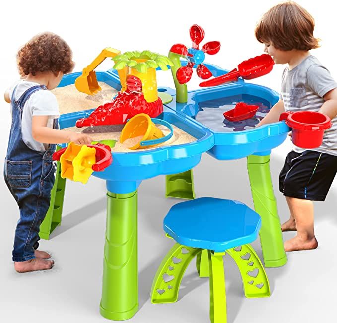 TEMI 4-in-1 Sand Water Table, 32PCS Sandbox Table Kids Activity Sensory Play Table Summer Outdoor... | Amazon (US)