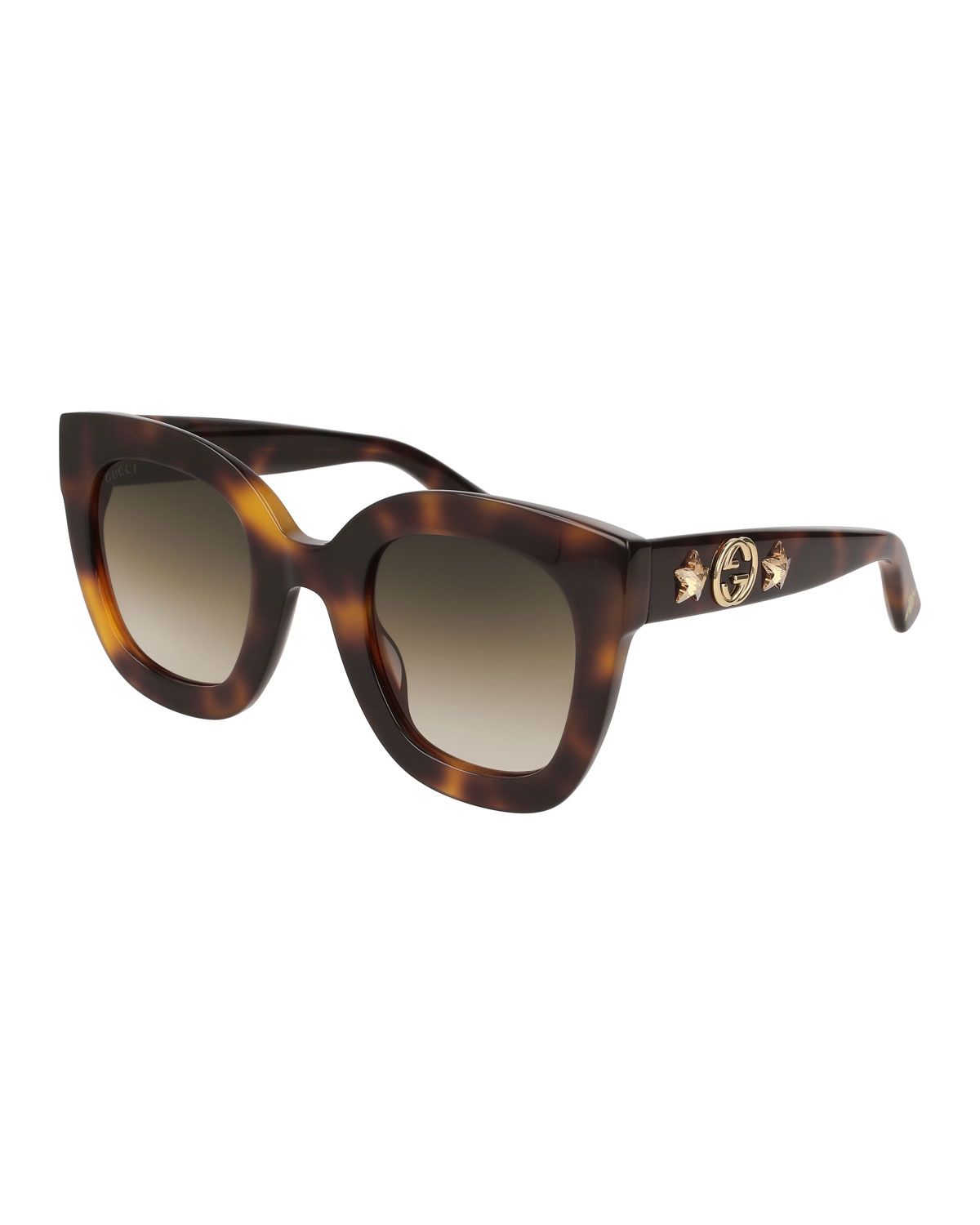 Rectangle Acetate GG Sunglasses w/ Crystal Stars, Brown Pattern | Neiman Marcus