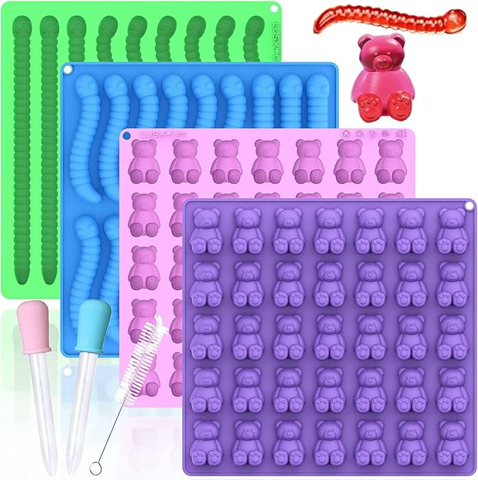 Large Gummy Bear and Worm Mold Silicone, 4 PCS No Stick Chocolate Candy Gummy Molds for Edibles w... | Amazon (US)