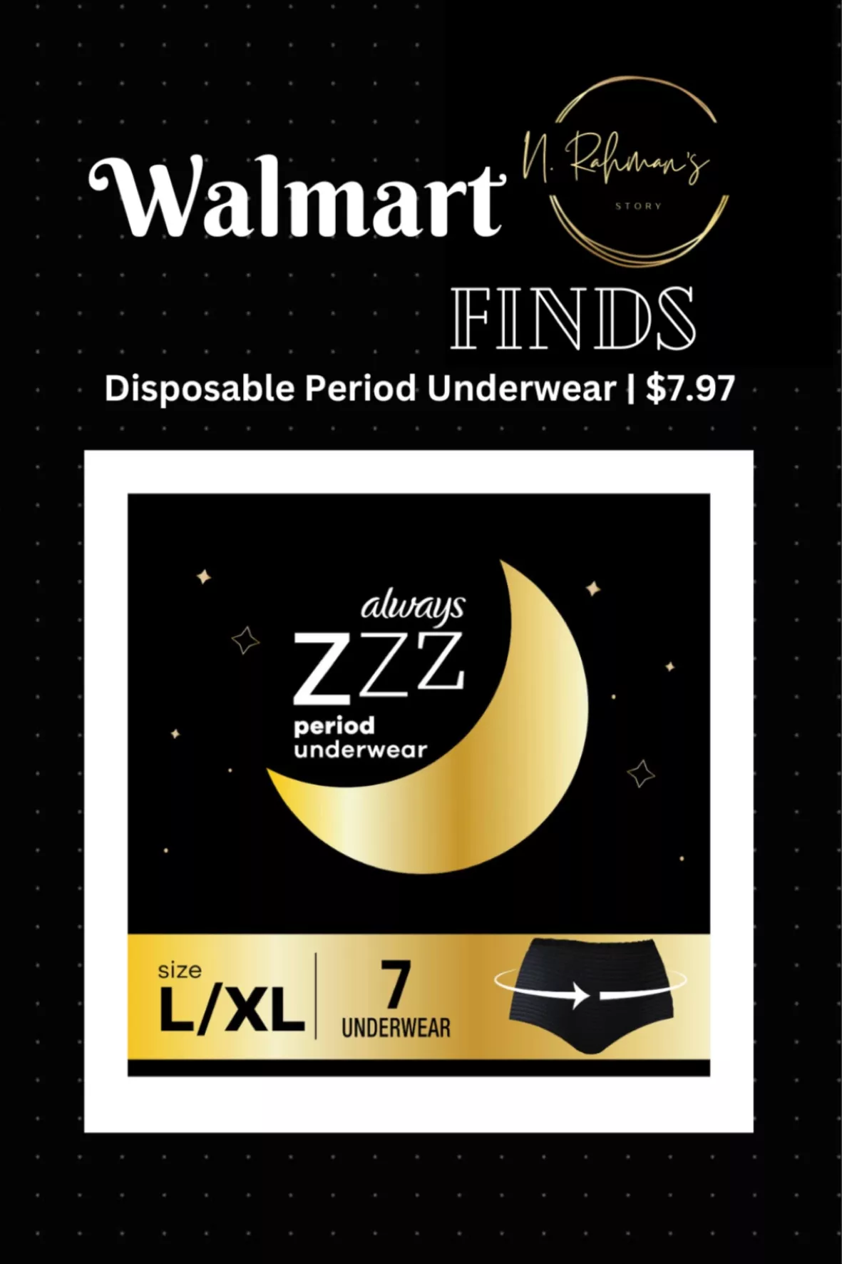 Always ZZZ Overnight Disposable Period Underwear for Women Size LG