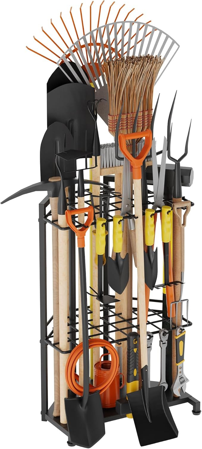 Garden Tool Organizer for Corner - Heavy Duty Metal Rack with 34 Storage Compartments & 14 Hooks ... | Amazon (US)