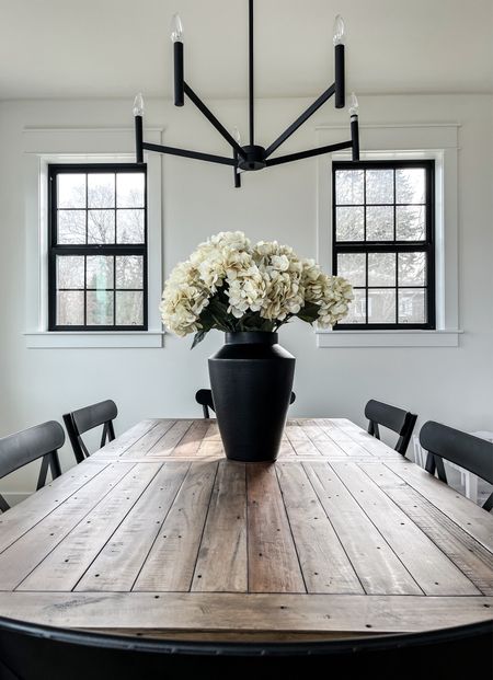 S A L E / our dining table, & chairs are on sale 

Home | Modern Farmhouse | Dining | Solid Wood Table | Black Metal Cross Back Dining Chairs | Wayfair