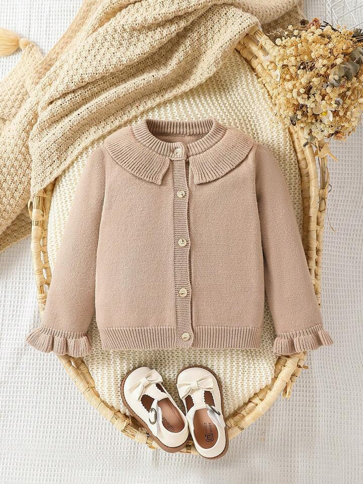 Baby Girls Long Sleeve Ruffle Collar Cardigans, Warm And Comfortable Knitted Sweaters For Fall Wi... | SHEIN