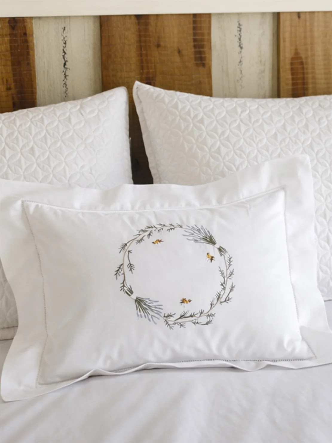 Boudoir Pillow Cover, Flange, Hand Embroidered with Hem Stitch | Jacaranda Living