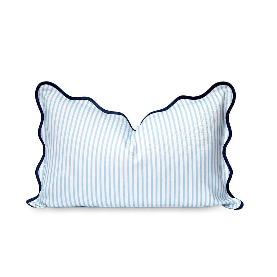 Hofdeco Premium Coastal Patio Indoor Outdoor Scalloped Lumbar Pillow Cover Only, 12"x20" Water Re... | Amazon (US)