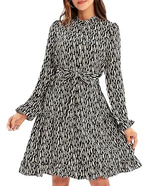 GRACE KARIN Women's Tiered Dress Casual Shirt Stand Collar Long Sleeve Dress with Belt | Amazon (US)