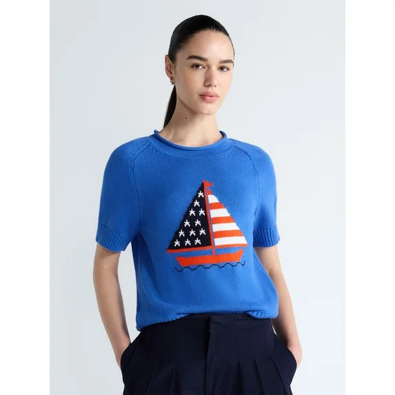 Free Assembly Women's and Women's Plus Roll Neck Cotton Sweater with Short Sleeves, Sizes XS-4X | Walmart (US)