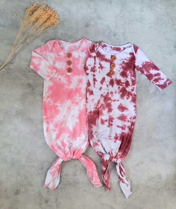 Tie dye Baby Gown, knotted Baby Gown, New Born Gown, Baby gown with knotted hat, Baby knotted sle... | Etsy (US)