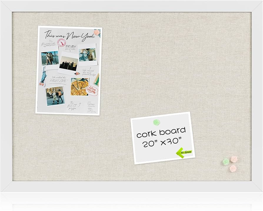 Board2by White Cork Board Bulletin Board with Linen, Wood Framed 30" x 20" Corkboard, Office Boar... | Amazon (US)