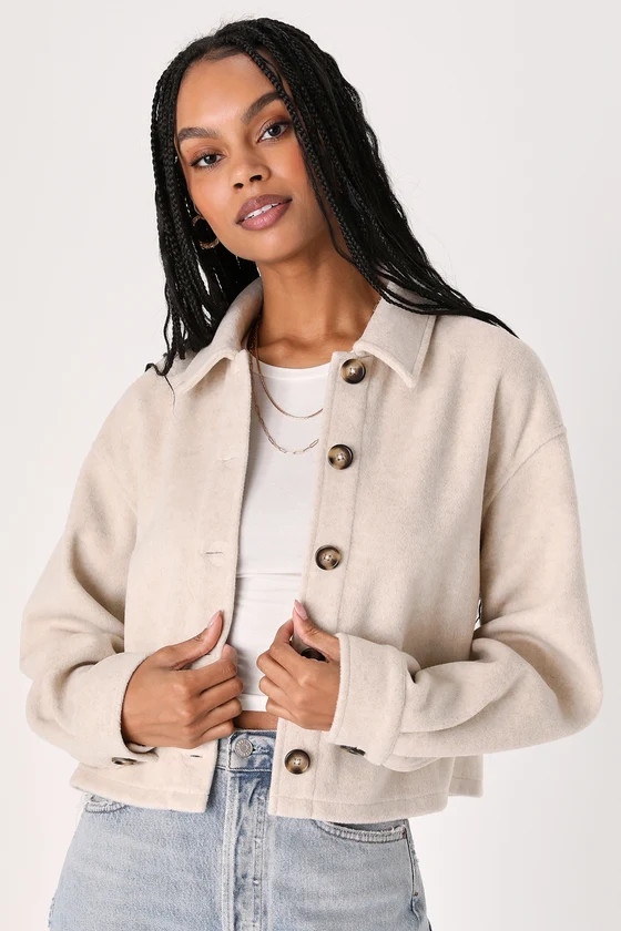 Comfy Essence Beige Cropped Shacket | Lulus (US)
