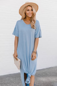 Simple Melody Midi Blue T-Shirt Dress | The Pink Lily Boutique