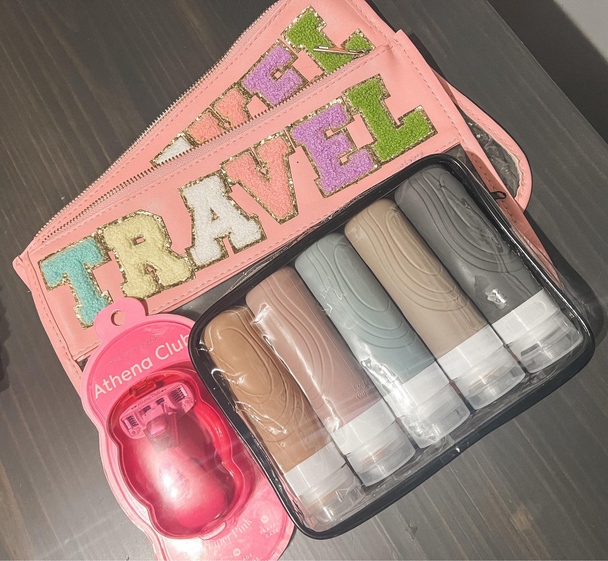 Shop my travel must haves! 
These cutie travel bags came in a 2 pack, the silicone bottles are perfect for taking your own hair/body care products with you 
+ the mini razor is a must have 💛

#LTKBeauty #LTKFamily #LTKTravel