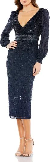 Mac Duggal Sequin Long Sleeve Body-Con Midi Cocktail Dress | Nordstrom | Nordstrom