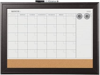 Quartet Combination Magnetic Whiteboard Calendar & Corkboard, 17" x 23" Combo Dry Erase White Boa... | Amazon (US)