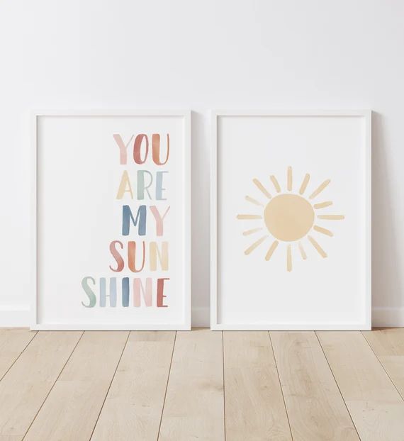 You Are My Sunshine Set of 2 Prints Rainbowl Nursery Art - Etsy | Etsy (US)