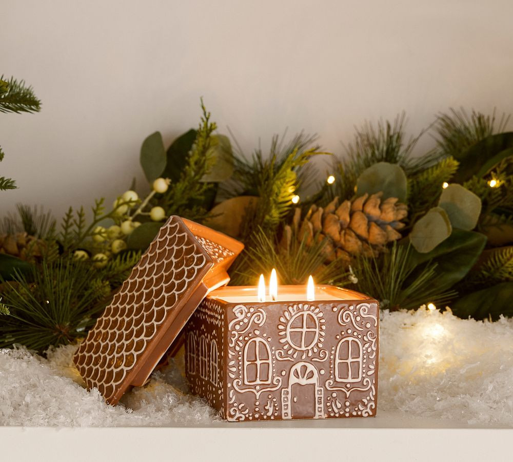 Gingerbread Ceramic Homescent: House Candle (Gingerbread Spice): Large | Pottery Barn (US)