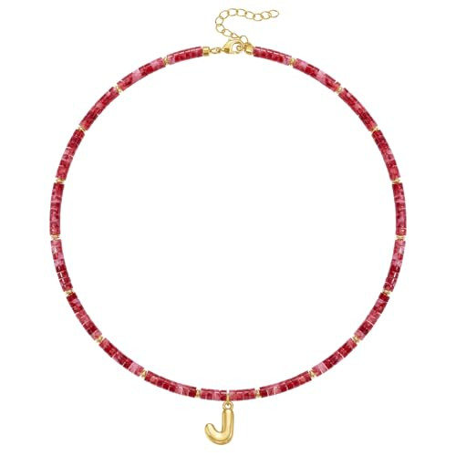 Amazon.com: KELORIS PATH Beaded Initial Necklace for Women, 14K Gilded Plated Bubble Letter Penda... | Amazon (US)