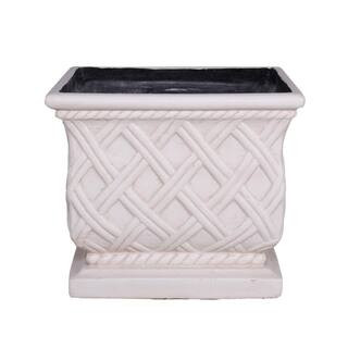 17.75 in. Light Aged White Cast Stone Square Lattice Planter | The Home Depot