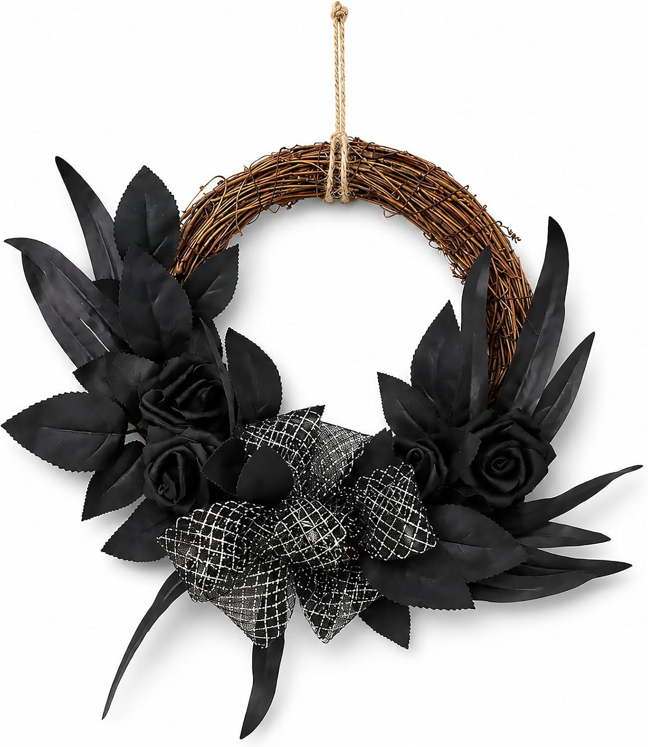 Artilady Halloween Wreaths for Front Door Gothic Black Rose Bow Porch Decor | Amazon (US)