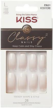 Amazon.com: KISS Classy French Nail Manicure Kit with Gel Finish, Long, Coffin Shaped, “Be-you-... | Amazon (US)