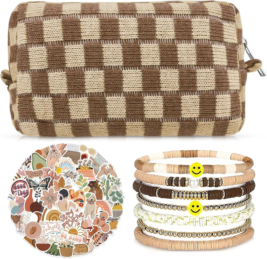 58 Pcs Checkered Makeup Bag Set Preppy Aesthetic Cosmetic Bag Travel Makeup Pouch Toiletry Bag 7 ... | Amazon (US)