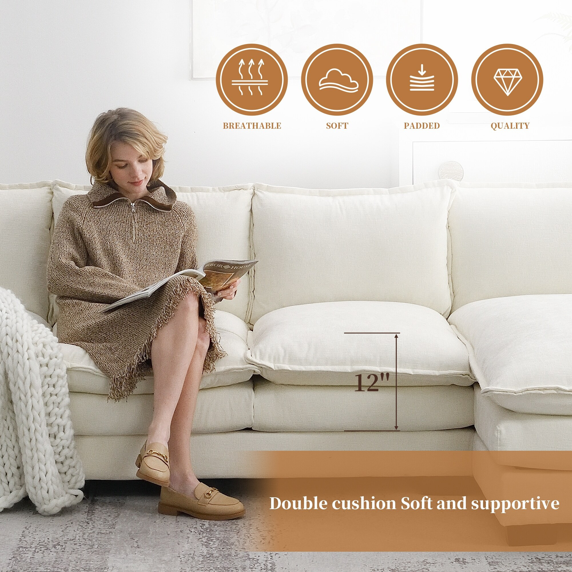 118*55"L-shaped Chenille Cloud Sofa with Double Seat Cushions,5-seat Upholstered Indoor Furniture,Sleeper Sofa Couch | Bed Bath & Beyond