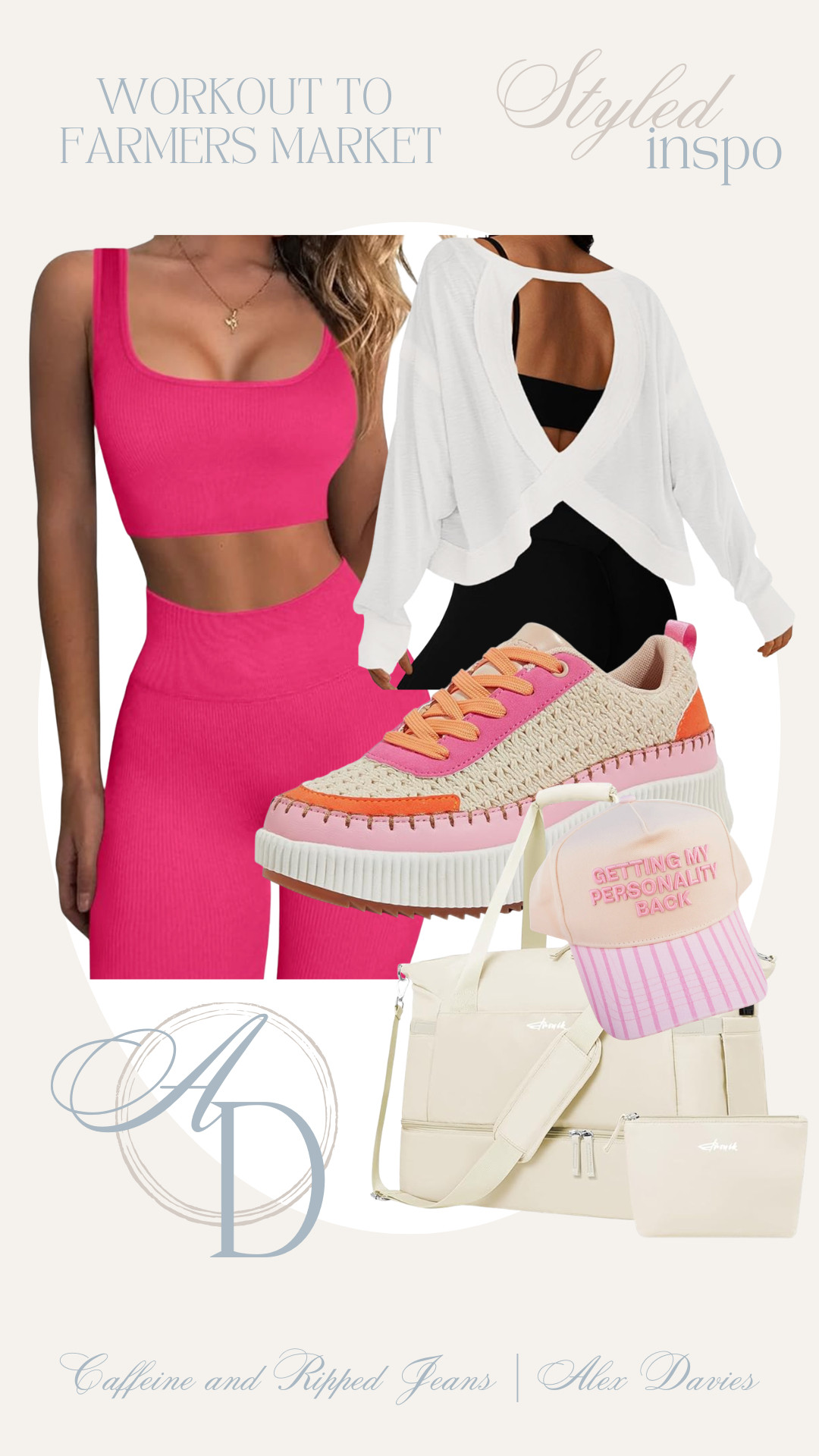 // pink workout set // pilates outfit // farmers market outfit // fun sneakers // fun shoes // fun tennis shoes // workout bag // cute graphic hat //  

 #LTKootd #LTKfitnessgoals #LTKmorningroutine