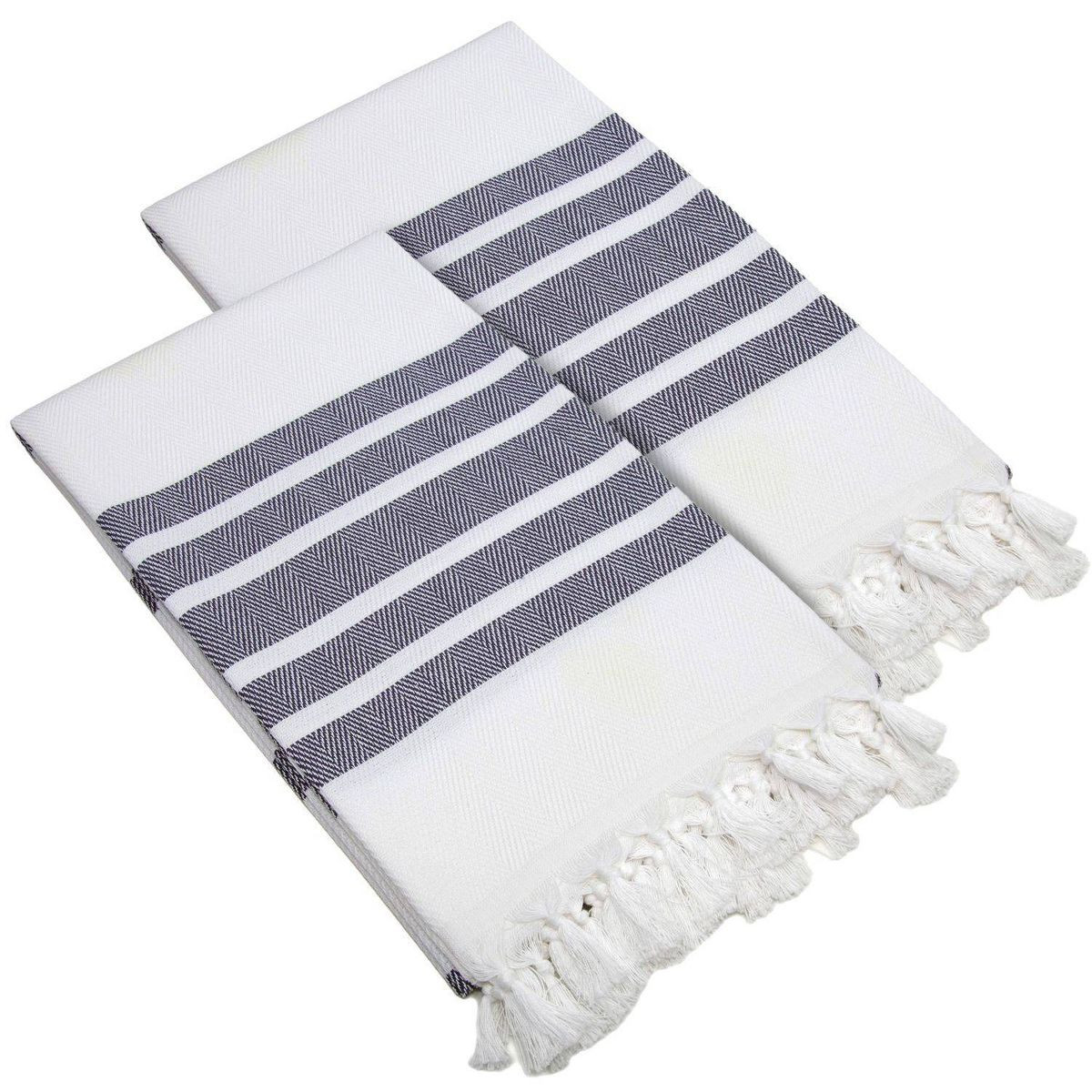2pc Turkish Cotton Herringbone Pestemal Beach Towel Gray/White - Linum Home Textiles | Target