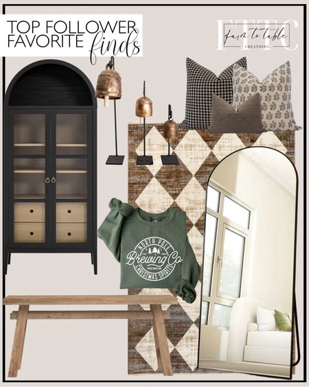 Top Follower Favorite Finds. Follow @farmtotablecreations on Instagram for more inspiration. Nolan Tall Storage Display Cabinet. Arched Cabinet. Bell Stands Vintage Inspired Copper Bells Meta Iron Bells Stands Luxe B Co. Milani Solid Wood Bench. Pillow Cover Combo Brown Pillow Cover Combo Moody Pillow Cover Set Block Print Pillow Combo Black Floral Pillow Brown Pillow Cover Set. Beige Vanni Checkered Fringed Area Rug. Women's Christmas Sweatshirt, North Pole Sweatshirt, New Year Shirt, Christmas Gift Shirt, Christmas Lover Shirts, Holiday Winter Sweatshirt. Beauty Peak Full Length Mirror. Floor Mirror. Home Finds. Walmart Home Finds. 

#LTKGiftGuide #LTKsalealert #LTKfindsunder50