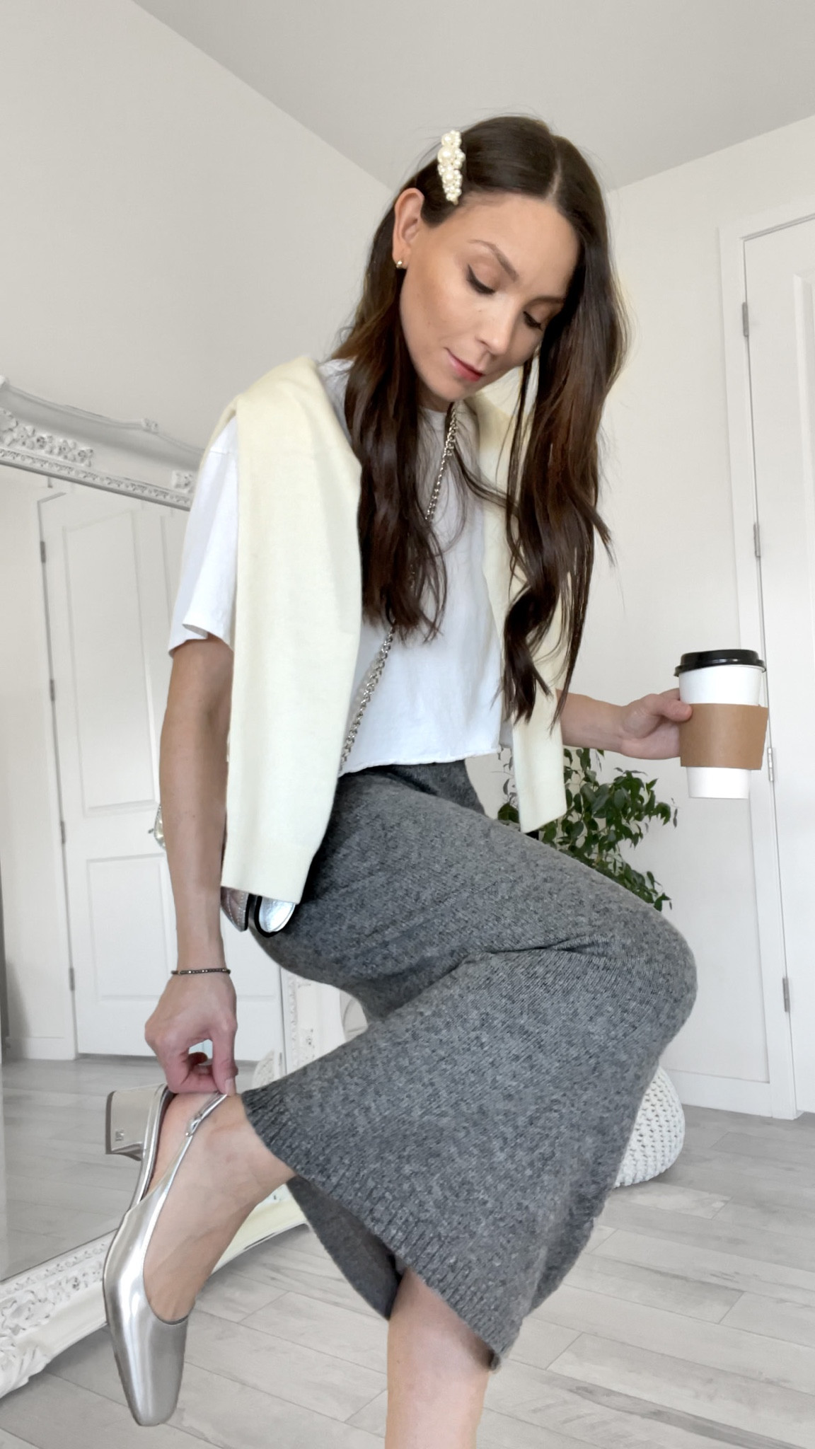 【PORTERNA】Yume knit long skirt Long decorative knit skirt black / gray For Women | Sandro Paris