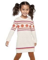 Baby And Toddler Girls Long Sleeve Pumpkin Fairisle Sweater Dress | The Children's Place  - SNOW | The Children's Place